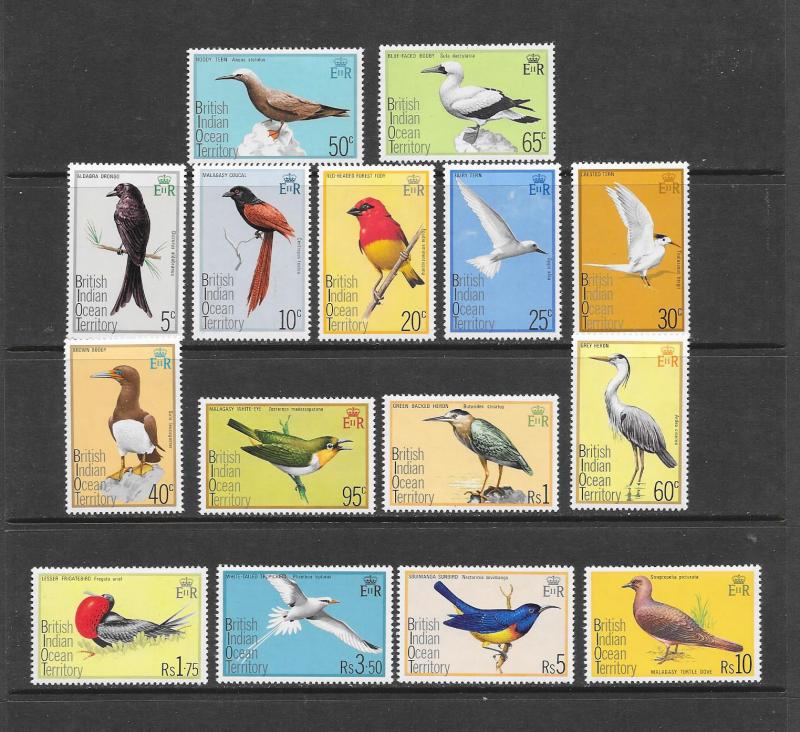 BIRDS - BRITISH INDIAN OCEAN TERRITORY #63-77  MNH