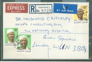 Sierra Leone  1973 Airmail registered express cover to England.