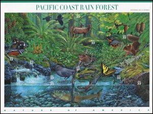 United States 2000 Sc 3378 Pacific Coast Rainforest Bird Butterfly Deer CV $10