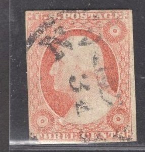 US Stamp #11a 3c Washington Dull Red Washington TYPE II  USED SCV $15.00