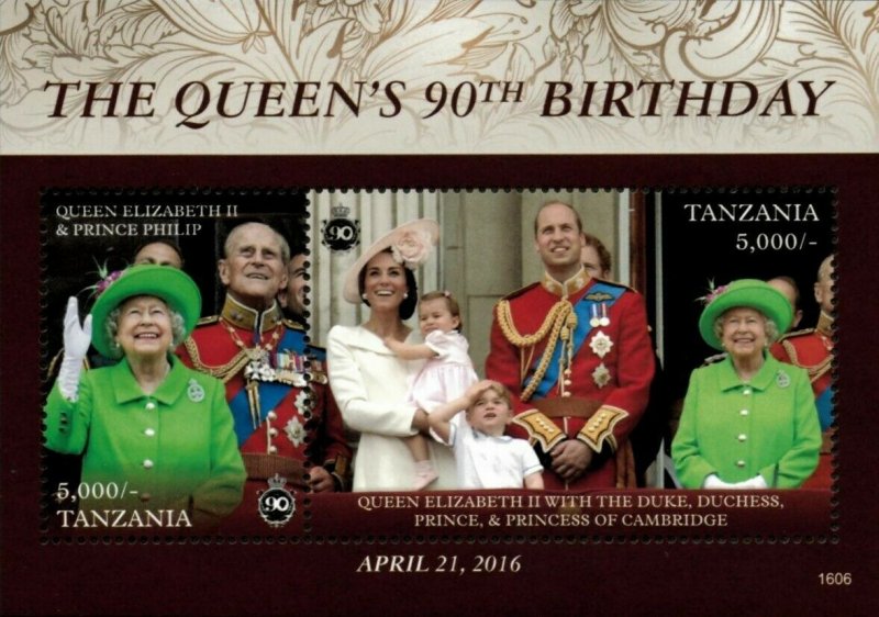 Tanzania 2016 - Queen Elizabeth, 90th Bday - Souvenir Sheet - Scott 2795 - MNH