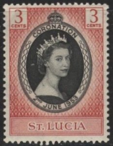 Saint Lucia 156 (mh) 3c Coronation issue, Elizabeth II, car & black (1953)