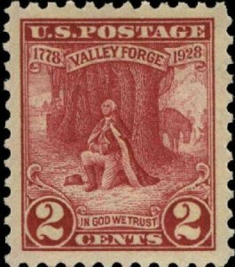 1928 2c George Washington, Valley Forge, Carmine Rose Scott 645 Mint F/VF LH