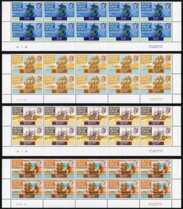 Virgin Islands SG241a/50a Set of Perf 13.5 Plate Blocks of TEN U/M 