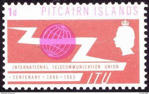 PITCAIRN ISLANDS 1965 QEII 1d Mauve & Orange-Brown, ITU Centenary SG49 MH