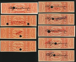 RS140S, T.J. Husband Nine Different Various SPECIMEN Stamps - Stuart Katz