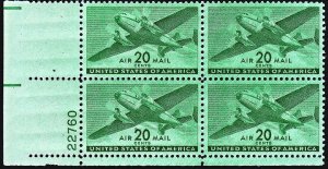 US Scott # C29 MNH Plate Block Twin-motored Transport Plane
