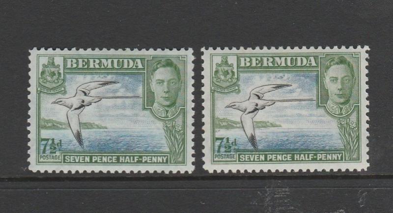 Bermuda 1938/52, 7 1/2d the 2 listed shades Fresh MM SG 114b & 114c