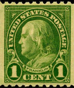 1924 1c Benjamin Franklin, Green, Coil Scott 604 Mint F/VF NH