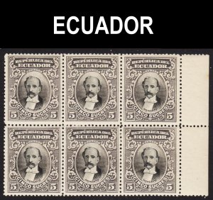 Ecuador Scott 152  F to VF mint OG NH sheet margin block of 6. FREE...