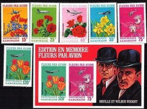 GABON 1971 FLORA Plants: Flower Delivery by Air. Aviation. Set & Souv sheet, MNH