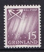 Greenland  #52  MNH  1963   northern lights  15o