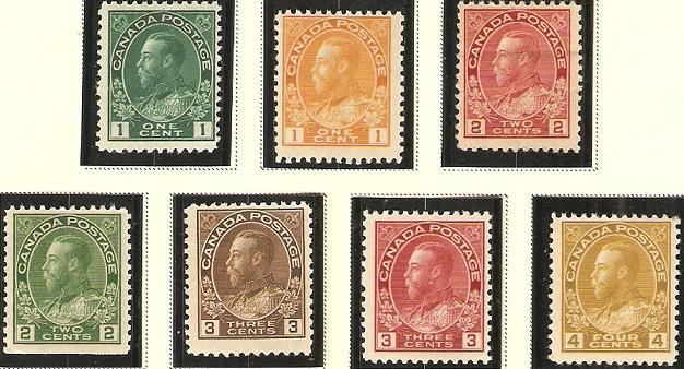 Canada 1911-25 King George V Scott 104-122 MNH all have extra fine centering.