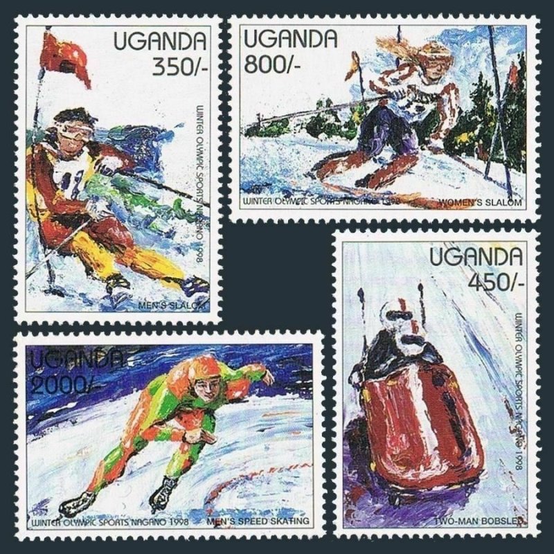 Uganda 1500-1503,1504 af, 1505-1506 sheets,MNH. Olympics Nagano-1998.Slalom, 