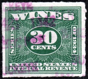RE101 30¢ Wine Revenue Stamp (1934) Used