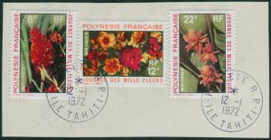 French Polynesia 1971 Sc#264-266,SG134-136 Flowers set on piece FU