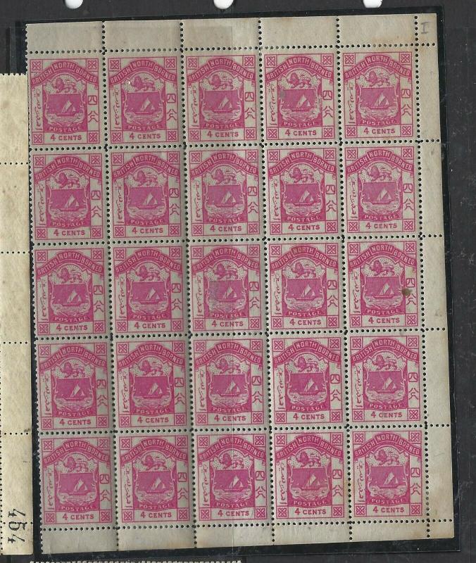 NORTH BORNEO    (PP0105B)   4C ARMS, LION SG 26 BL OF 25  MNH