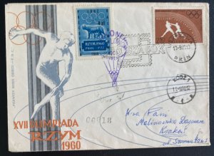 1960 Warsaw Poland Rome Games Balloon Flight Airmail Cover To Krakow