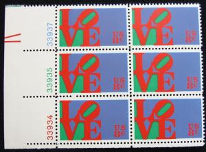 US #1475 MNH Plate Block of 6 Love SCV $1.00 L10