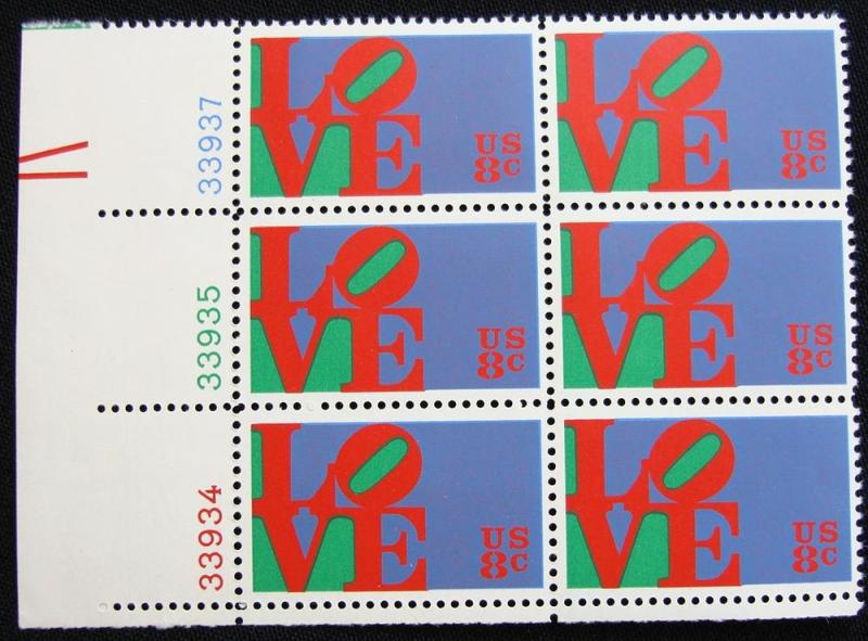 US #1475 MNH Plate Block of 6 Love SCV $1.00 L10