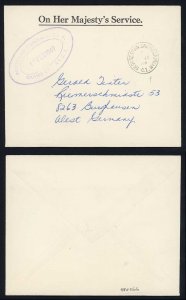 Cayman Islands 1969 stampless OHMS cover to W. Germany GEORGETOWN postmark