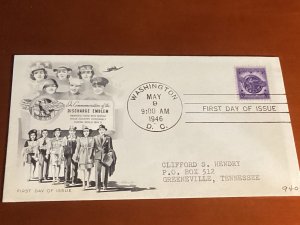 5/9/1946 US cover FDC #940 Discharge Emblem Wash. DC to Clifford S. Hendry in TN