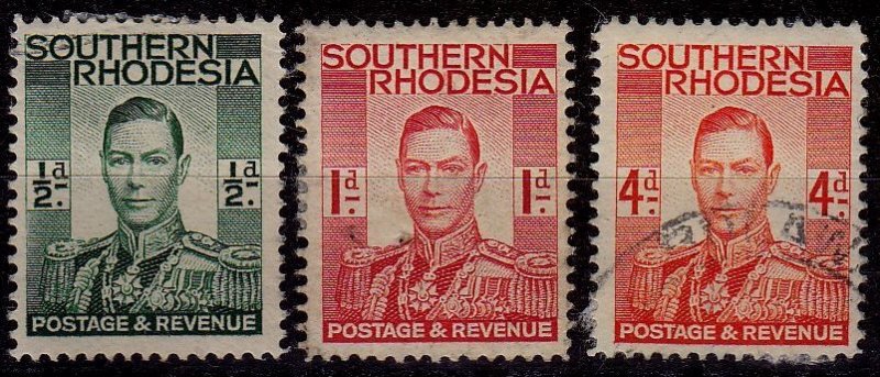 Zimbabwe (Southern Rhodesia) - #42,43,45 - 1937 - FU - KGVI - CV$0.75