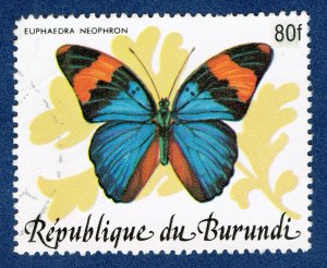[sto667c] BURUNDI 1989 Scott#654F SURCHARGED 80frs BUTTERFLY Used — RARE