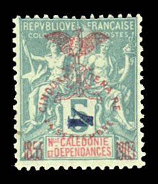 French Colonies, New Caledonia #83b Cat$35, 1903 4c on 5c, i omitted, hing...