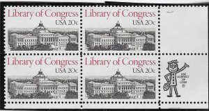 US #2004  $0.20 Library of Congress ZIP Block of 4  (MNH) CV $1.75