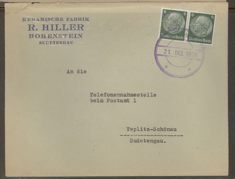Germany Sudetenland Cover, Provisional Cancel 