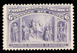 United States, 1893 Columbian Issue #235 Cat$150, 1893 6c purple, never hinged