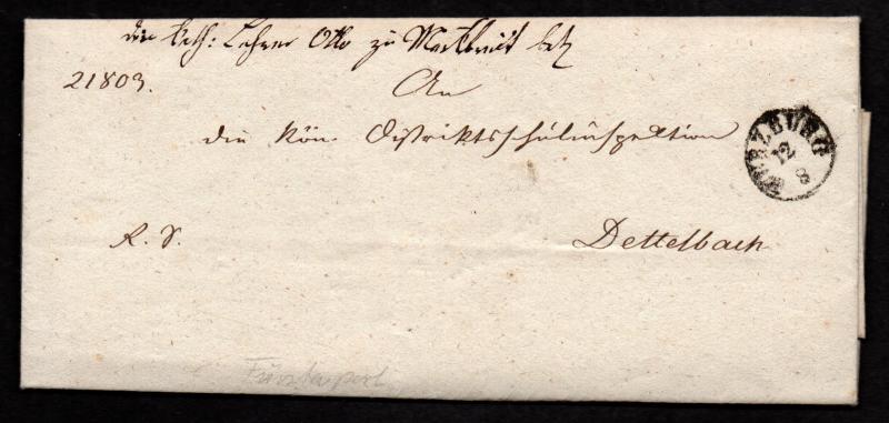 $German Stampless Cover, Wurzburg-Dettelbach, In the name of the Bavarian King