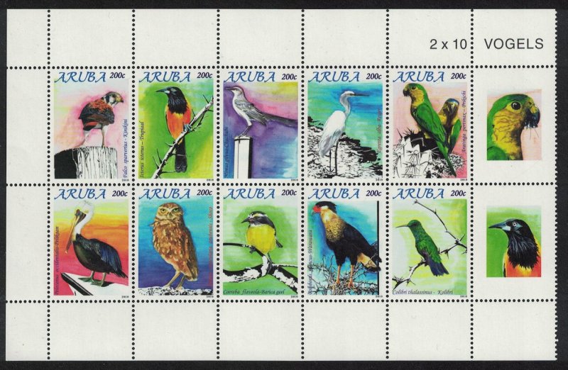 Aruba Kestrel Troupial Egret Parakeet Pelican Birds Block of 10 Labels