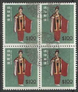 RYUKYU ISLANDS 1961-64 $1.00 DANCER Issue BLOCK OF 4 Sc 87 VFU