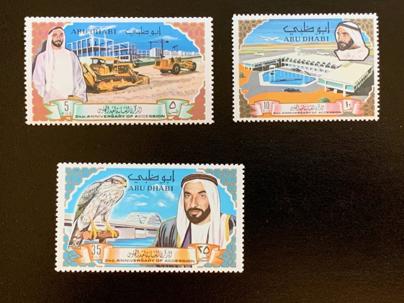 Abu Dhabi 1969 Accession MNH.  Scott 49-51 CV $43.  Michel 49-51  CV €40
