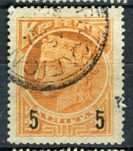 CRETE; 1904 early surcharged Pictorial issue fine used 5/20l. value