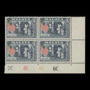 Malaya 1963 (MLH) 6c Tapping Rubber plate 7C–8C–6C–6C block, type 2 ✔️