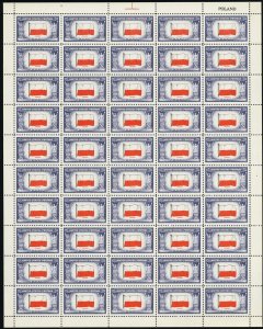 909c, MNH 5¢ Reverse Printing of Flag Colors Error Sheet of 50 - Stuart Katz