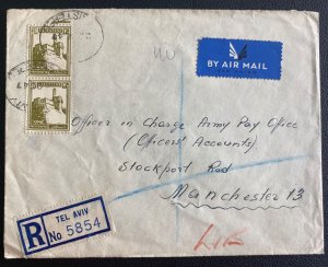 1947 Tel Aviv Palestine Airmail Registered cover to Army Off Manchester England