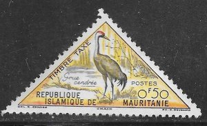 Mauritania J27: 50c Gray Crane (Grus grus), unused, NG, F-VF