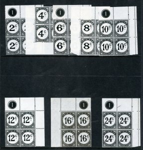 Trinidad & Tobago 1947 KGVI Postage Due set complete in blocks MNH. SG D26a-D33a