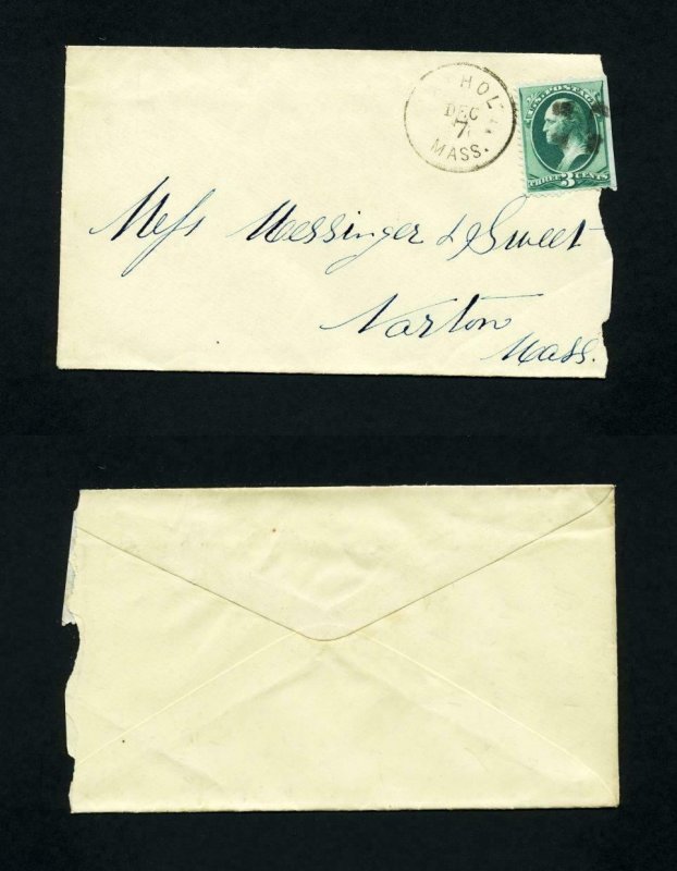 Cover from Athol, Massachusetts to Norton, Massachusetts dated 12-7-1870's