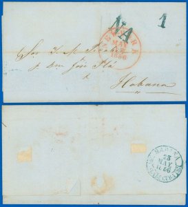 MAY 17, 1856 NEW YORK Cds, Stampless FLS to J M PICABRA, Habana, Blue NA& 1