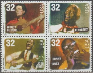 3212-15, Blk of 4. Folk Musicians MNH, .32 cent