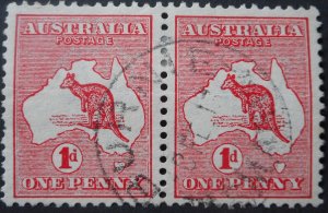 Australia 1913 One Penny Kangaroo pair with BURNIE postmark