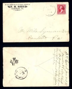 # 220 on cover from Clermont, Pennsylvania, Dead Post Office dated 7-5-1894