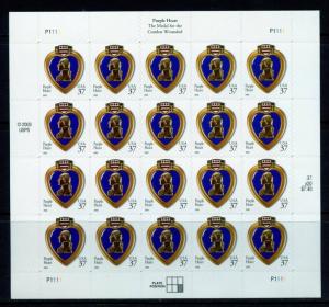 UNITED STATES  SCOTT#3784  37c PURPLE HEART SHEET OF 20  MINT  NH