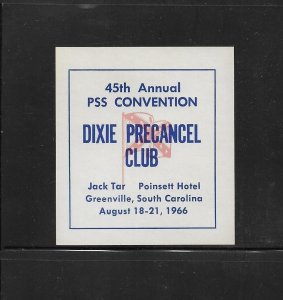 Precancel Stamp Society (PSS) Convention Seal/Label; 1966, Pink & Blue, MNH