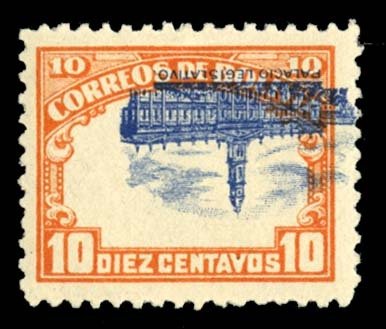 Bolivia #116c Cat$200, 1916 10c orange and blue, center inverted and shifted,...